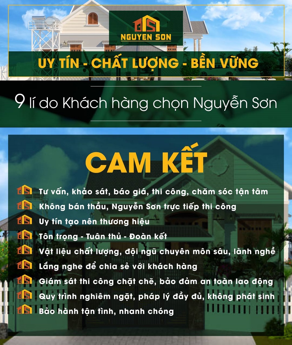Xây Dựng Nguyễn Sơn cam kết chất lượng 100% cho công trình
