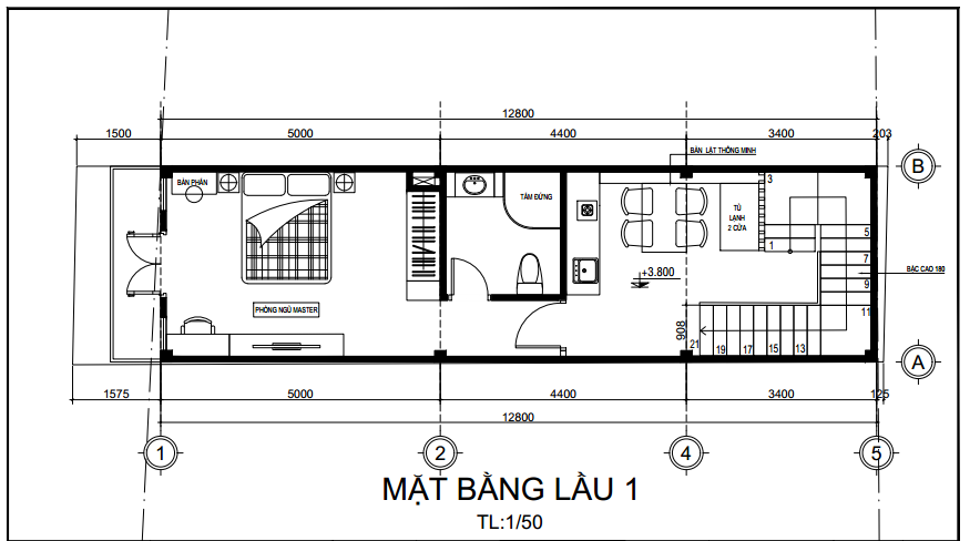 Bản vẽ thiết kế nhà 1 trệt 3 lầu sân thượng 46m2 ở Quận 5