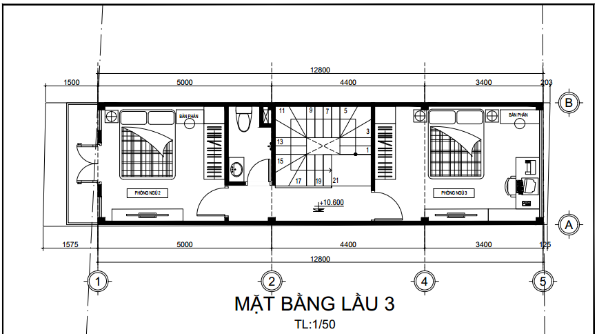 Bản vẽ thiết kế nhà 1 trệt 3 lầu sân thượng 46m2 ở Quận 5