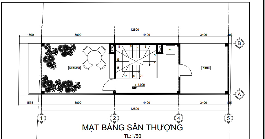 Bản vẽ thiết kế nhà 1 trệt 3 lầu sân thượng 46m2 ở Quận 5