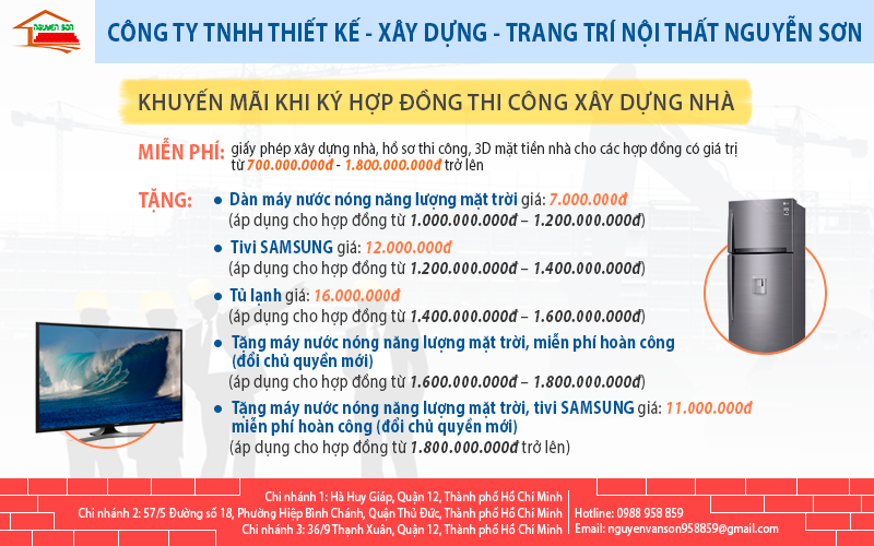 Khuyến mại khi ký hợp đồng thi công tại Kiến Trúc Nguyễn Sơn